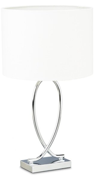 Lampada da tavolo Relaxdays, paralume in tessuto, struttura cromata, metallo, A x L x P: 51 x 28 x 28 cm, lampada da comodino, argento/bianco