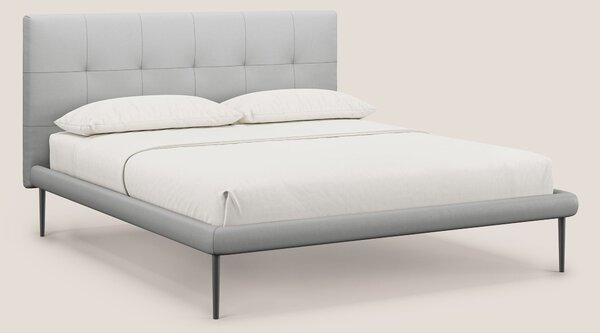 Midori letto imbottito trapuntato in ecopelle con piedini alti T04 gri