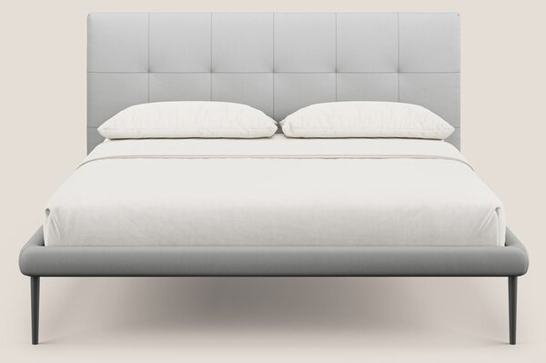 Midori letto imbottito trapuntato in ecopelle con piedini alti T04 gri