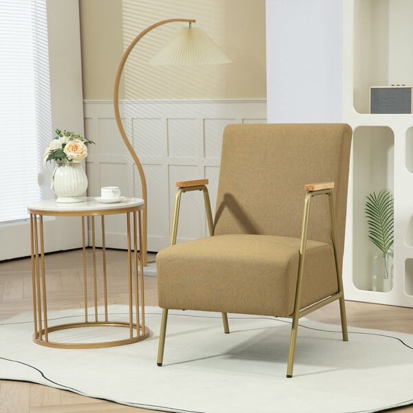 Poltrona Moderna per Soggiorno e Camera da Letto 62x81x92 cm in Tessuto Effetto Lino Marrone e Oro