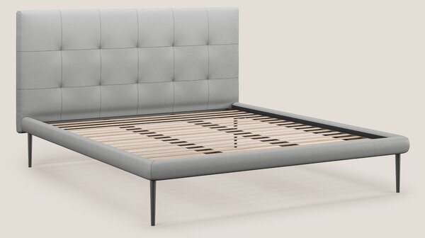 Midori letto imbottito trapuntato in ecopelle con piedini alti T04 gri