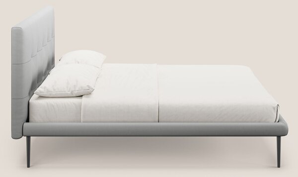 Midori letto imbottito trapuntato in ecopelle con piedini alti T04 gri