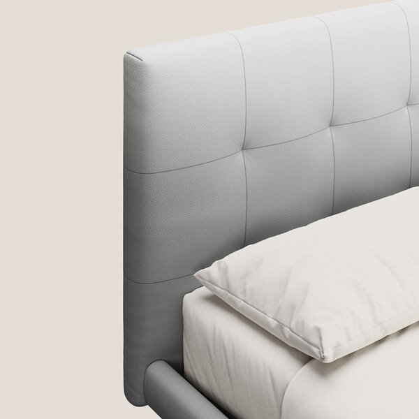 Midori letto imbottito trapuntato in ecopelle con piedini alti T04 gri