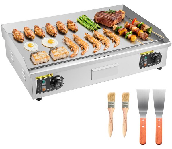 VEVOR Griglia elettrica commerciale, 4400 W, piastra da banco piatta, temperatura regolabile da 122 °F a 572 °F, 28,74 x 15,75 x 0,39 pollici, piastra in acciaio inox