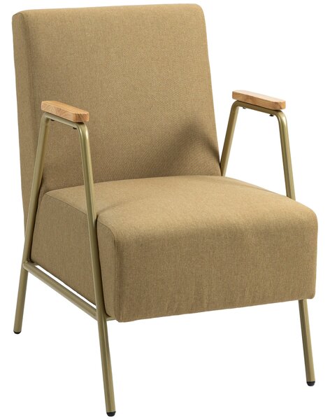 Poltrona Moderna per Soggiorno e Camera da Letto 62x81x92 cm in Tessuto Effetto Lino Marrone e Oro