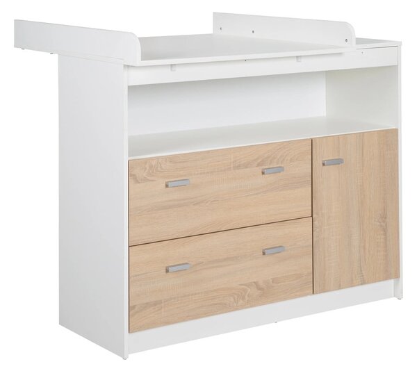 Cassettiera bassa per bambini in rovere con fasciatoio in bianco e naturale 117x98 cm Gabriella - Roba