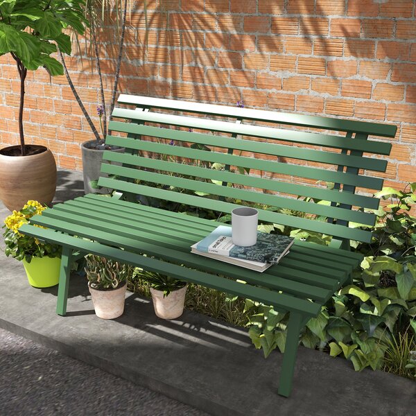 Panchina da Esterno in Alluminio a 2 Posti a Doghe 123x67x79cm Verde