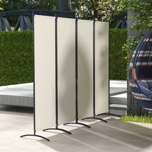 Paravento da Esterno e Interno a 4 Pannelli Pieghevole 221x50x172cm Crema