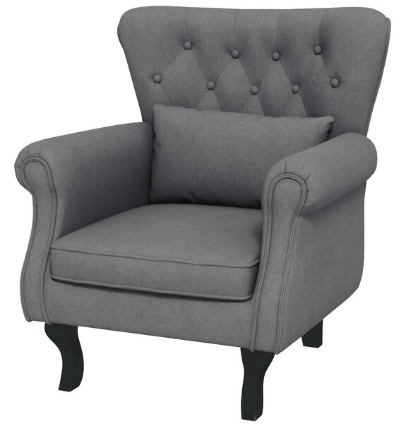 Poltrona da Salotto Vintage in Tessuto con Cuscino Lombare e Imbottitura 76x74,5x89,5 cm Grigio Scuro