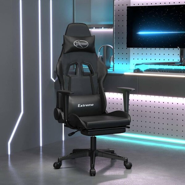 Sedia da gaming vidaXL con funzione massaggio e poggiapiedi, in Pelle finta nera