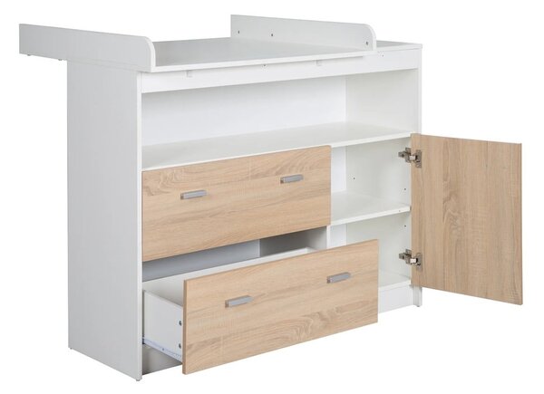 Cassettiera bassa per bambini in rovere con fasciatoio in bianco e naturale 117x98 cm Gabriella - Roba