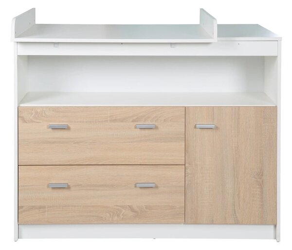 Cassettiera bassa per bambini in rovere con fasciatoio in bianco e naturale 117x98 cm Gabriella - Roba