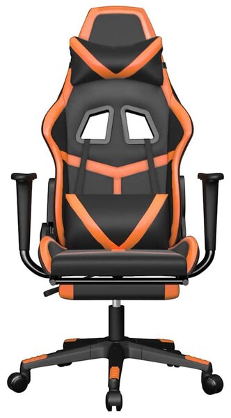 Sedia da gaming vidaXL con funzione massaggio e poggiapiedi, nera e arancione, in ecopelle