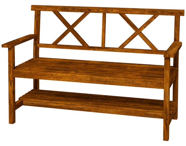 Panchina da Giardino 2 Posti in Legno con Ripiano e Braccioli 125x58x88cm Legno