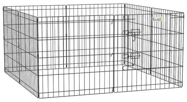 Recinto per Cani da Esterno e Interno con 8 Pannelli a Rete e Porta 61x61 cm Nero