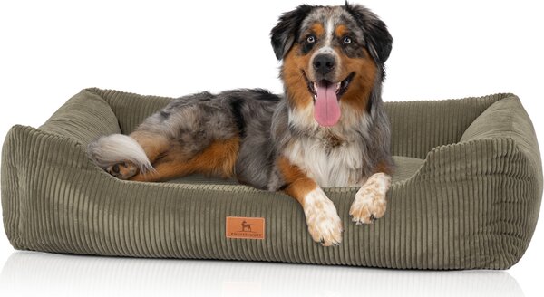 Cuccia per cani Knuffelwuff in velluto a coste con carattere intrecciato a mano Olivia XL 105 x 75 cm Khaki