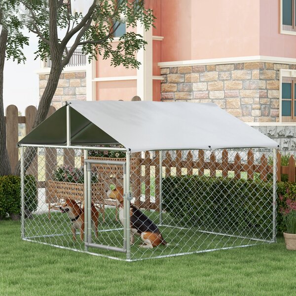 Recinto per Cani Taglia Media da Esterno 200x200x150 cm con Tetto Impermeabile Argento