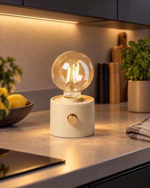 Lampada da tavolo vintage a LED, con filamento Edison, dimmerabile, senza fili, con alimentazione USB-C, color beige