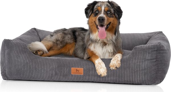 Culla per cani Cuddle wuff in velluto a coste con aspetto intrecciato a mano Olivia XL 105 x 75 cm grigio