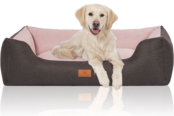 Cuccia per cani Luke in velluto con raffinata trama intrecciata a mano, XXL, nero e rosa