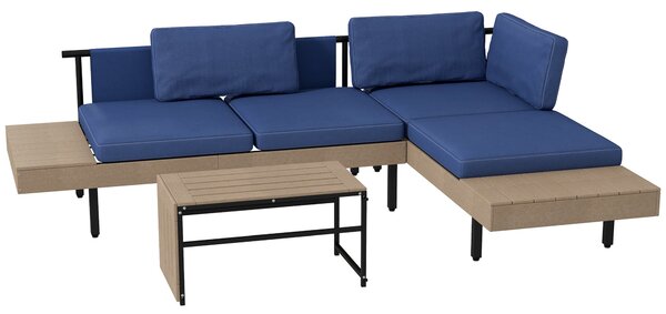 Set Salotto da Giardino Divano Angolare e Tavolino in Acciaio e HDPE con Cuscini Sfoderabili Blu