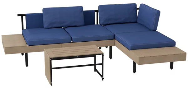 Set Salotto da Giardino Divano Angolare e Tavolino in Acciaio e HDPE con Cuscini Sfoderabili Blu