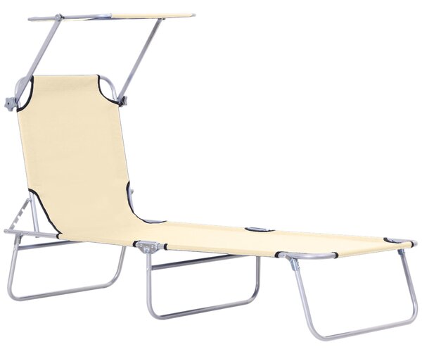 Lettino Prendisole da Giardino Pieghevole 187x58x36 cm in Metallo e Tessuto Oxford Beige