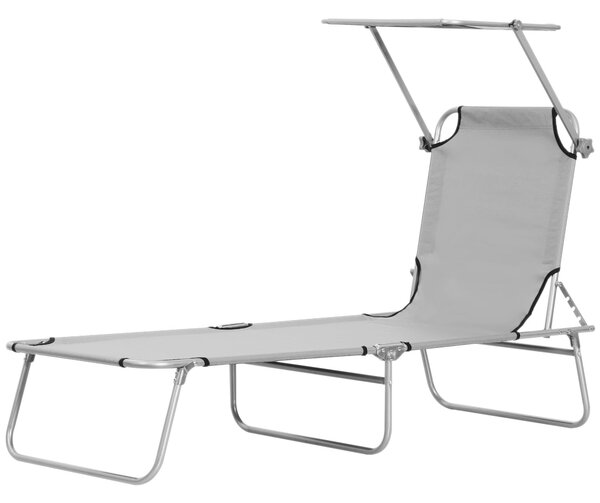 Lettino Prendisole da Giardino Pieghevole 187x58x36 cm in Metallo e Tessuto Oxford Grigio Chiaro
