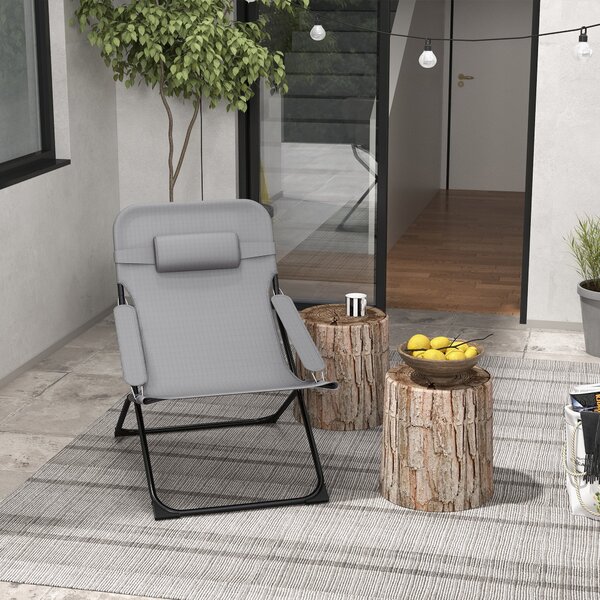 Sedia da Giardino Pieghevole e Reclinabile su 4 Livelli 69x91x96 cm in Acciaio e Poliestere Nera Grigia