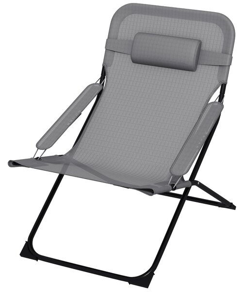 Sedia da Giardino Pieghevole e Reclinabile su 4 Livelli 69x91x96 cm in Acciaio e Poliestere Nera Grigia