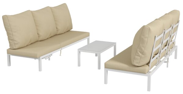 Set 2 Lettini Prendisole da Giardino e Tavolino in Vetro Beige