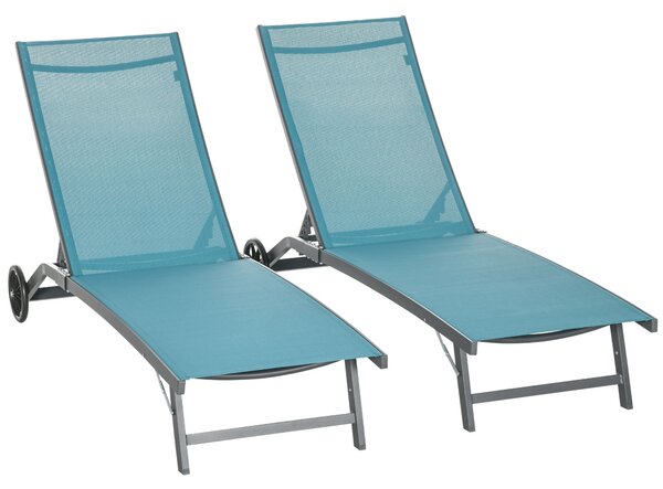 Set 2 Lettini Prendisole da Giardino Reclinabili 66x165x102 cm in Alluminio e Tessuto Blu e Nero