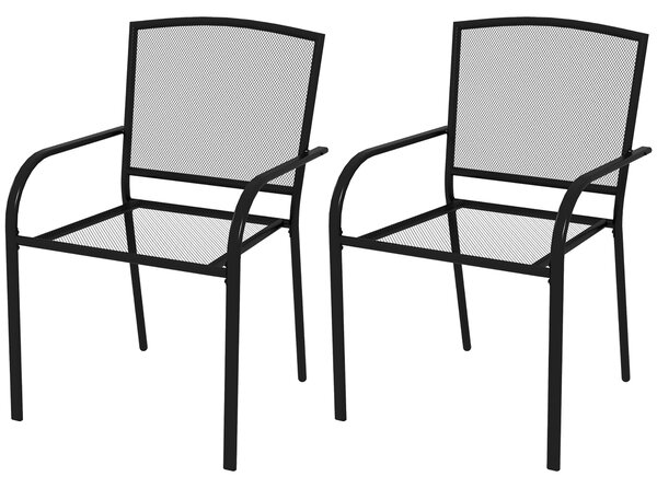 Set 2 Sedie da Giardino Impilabili Salvaspazio con Braccioli 55x58x88 cm in Acciaio Nero
