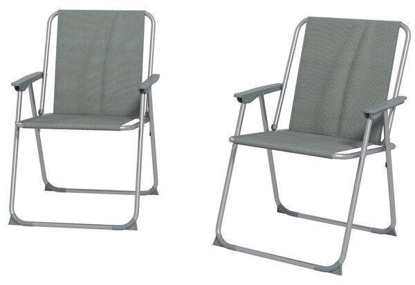 Set 2 Sedie da Giardino Pieghevoli con Braccioli e Seduta 53x54x76 cm in Tessuto Grigio