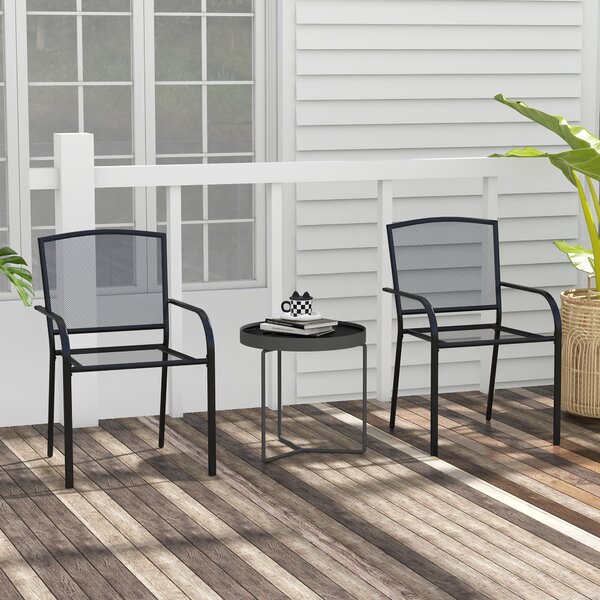 Set 2 Sedie da Giardino Impilabili Salvaspazio con Braccioli 55x58x88 cm in Acciaio Nero