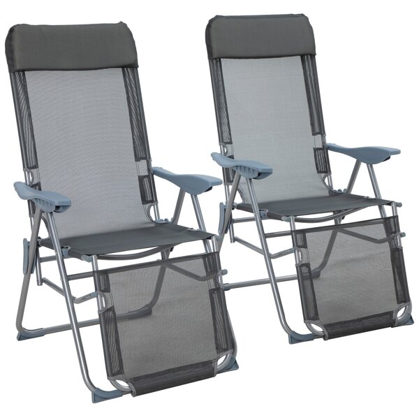 Set 2 Sdraio da Giardino Pieghevoli 63x81x108 cm con Poggiapiedi Grigio
