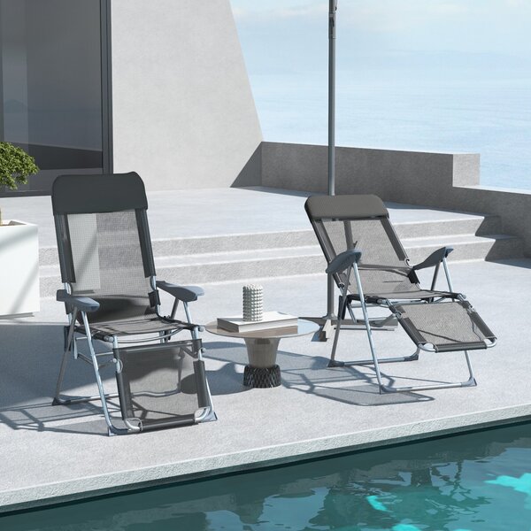 Set 2 Sdraio da Giardino Pieghevoli 63x81x108 cm con Poggiapiedi Grigio