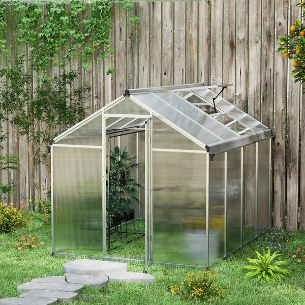 Serra da Giardino Porta con Blocco e Grondaia 2.5x2x2m in Policarbonato con Finestra
