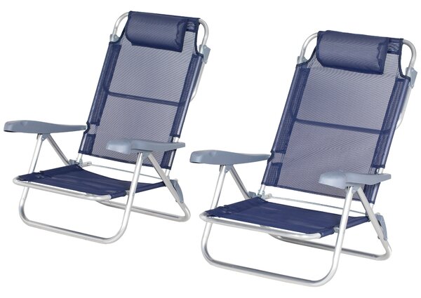 Set 2 Sedie da Pesca Pieghevoli e Reclinabili 6 Livelli 62x65x80 cm in Alluminio e Tessuto Blu Scuro