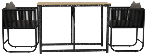 Set Tavolo e 2 Sedie da Giardino in Rattan e Legno Composito