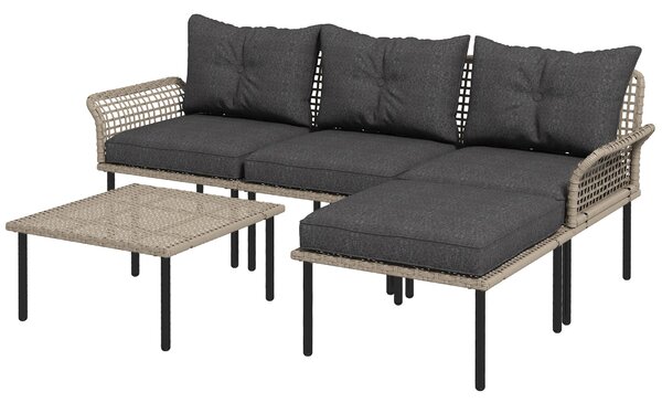 Set Salotto da Giardino 5 Pezzi con 2 Sedie Laterali Sedia Centrale e 2 Sgabelli/Tavolini da Caffè in Rattan