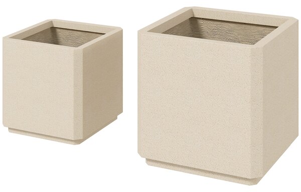 Set da 2 Vasi da Giardino Quadrati Impilabili per Esterno e Interno Beige