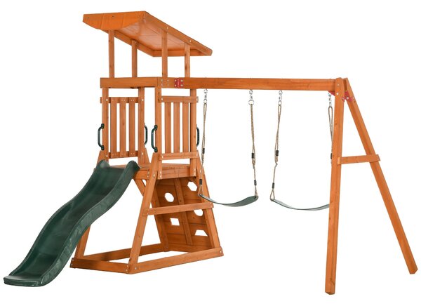 Set con Scivolo 2 Altalene da Giardino e Parete da Arrampicata per Bambini 261x269x228 cm in Legno