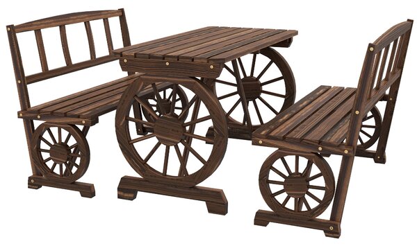 Set Tavolo e 2 Panchine da Giardino in Legno di Pino