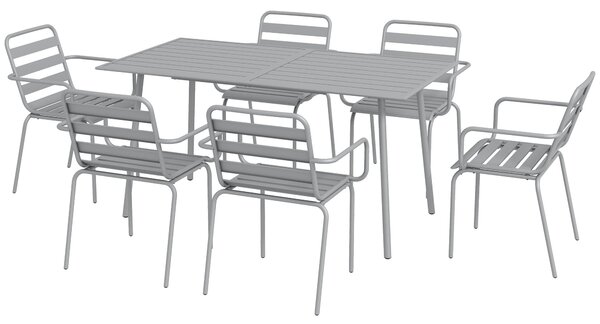 Set Tavolo e 6 Sedie Impilabili da Giardino in Acciaio Grigio Chiaro