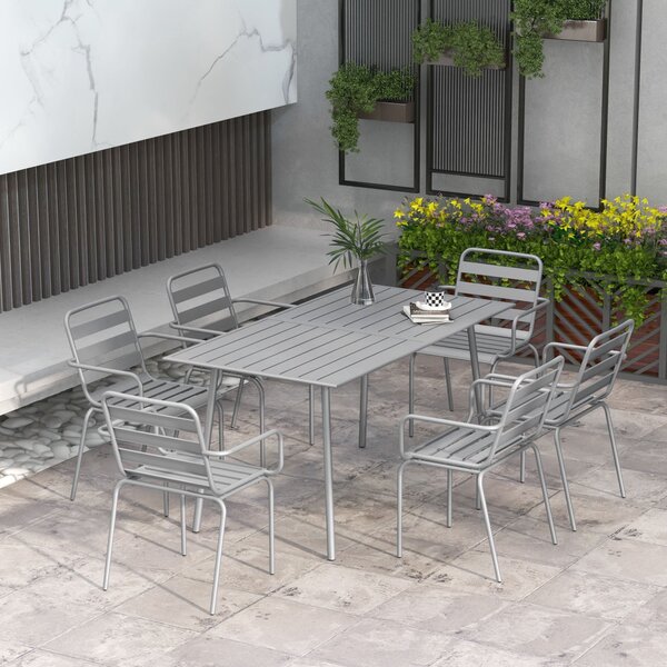 Set Tavolo e 6 Sedie Impilabili da Giardino in Acciaio Grigio Chiaro