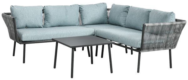 Set Salotto da Giardino Divano Angolare e Tavolino da Caffè Nero Grigio e Blu