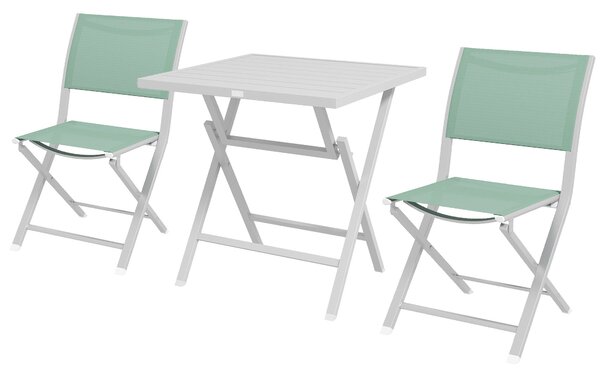 Set Tavolino e 2 Sedie Pieghevoli da Giardino in Alluminio Verde