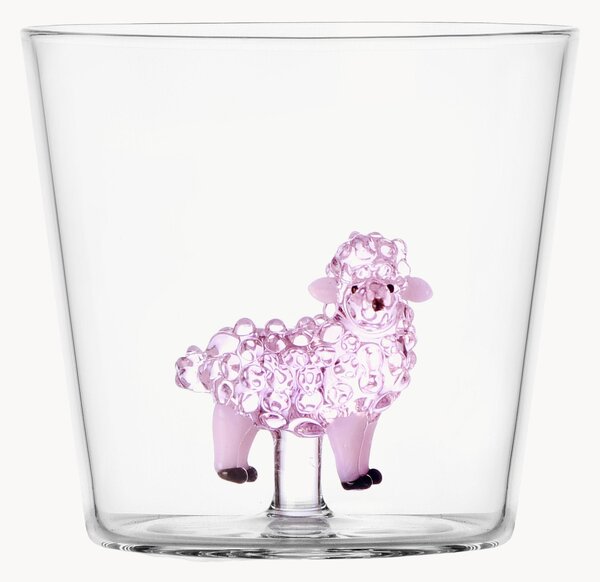 Bicchiere in vetro borosilicato fatto a mano Pink Sheep