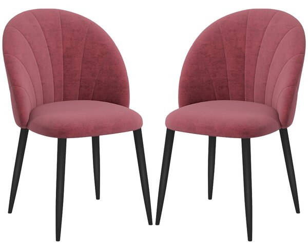 Set 2 Sedie da Pranzo in Velluto Imbottite 52x54x79 cm con Gambe in Metallo Rosso Antico